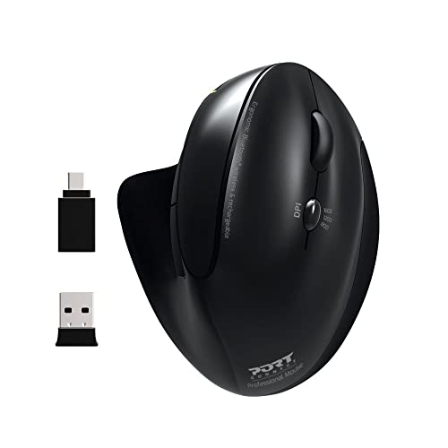 PORT DESIGNS Ergonomische Maus, Bluetooth, kabellos, wiederaufladbar, Schwarz von Port Connect