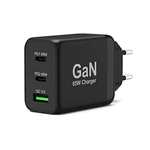 Port Connect Wandladegerät gan USB-c Power Delivery™ & USB-a Quick Charge 65 W mit Kabel Typ C 2 Meter schwarz UK-Stecker von Port Designs