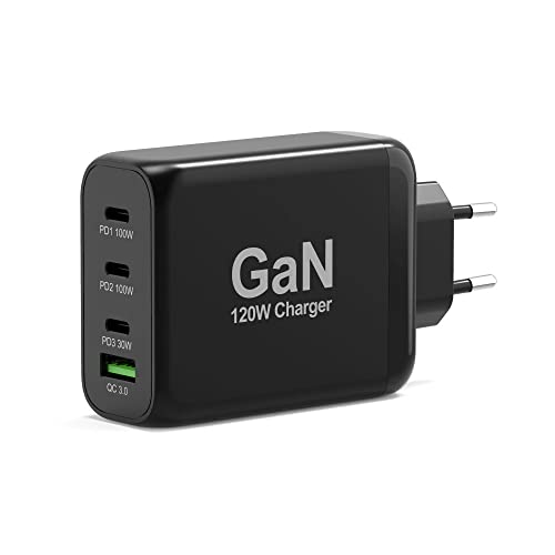 Port Connect Ladegerät gan USB-C Power Delivery ™ & USB-a Quick Charge 120 W mit Kabel Typ C 2 m schwarz UK-Stecker von Port Designs