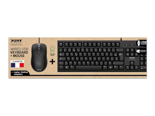 Port Connect Tastatur-Set mit USB-Maus, kabelgebunden, 1000 DPI, beidhändig, USB-A, Schwarz von Port Designs