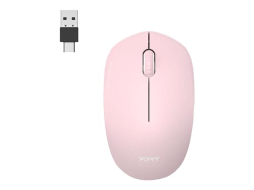 Port Designs Anschluss für kabellose Maus, PC, kabellos, 2,4 GHz, Kollektion 2 für Computer – optischer Sensor 1600 DPI – 3 Tasten – kompakt, beidhändig & leise, Rosa von Port Designs