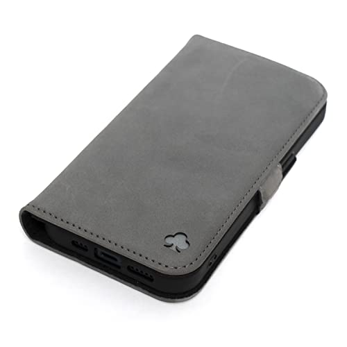 Porter Riley - Lederhülle für iPhone 11 (6.1"). Premium Echtleder Standhülle/Cover/Brieftasche mit Karten Steckfächern und Horizontale Standfunktion (Grau, Schwarz) von Porter Riley