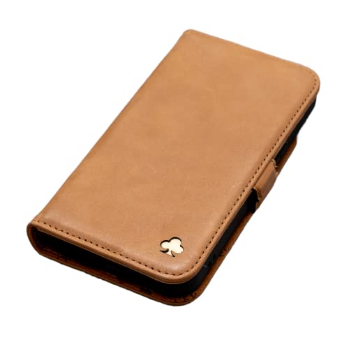 Porter Riley - Lederhülle kompatibel mit iPhone 16e. Premium Echtleder Standhülle/Ledertasche/Brieftasche mit Karten Steckfächern und Horizontale Standfunktion. (Hellbraun) von Porter Riley