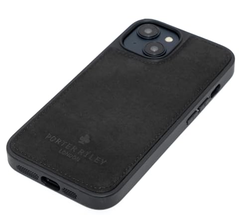 Porter Riley – Lederhülle kompatibel mit iPhone 12 / iPhone 12 Pro (6,1 Zoll). Premium Echtleder-Hülle mit schlanker Rückseite, Bumper, Schale und stoßfestem Case (Reines Schwarz) von Porter Riley