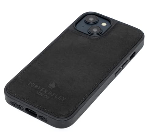 Porter Riley – Lederhülle kompatibel mit iPhone 13 (6,1 Zoll). Premium Echtleder-Hülle mit schmaler Rückseite/Stoßfänger/Hülle/Stoßfest (Reines Schwarz) von Porter Riley