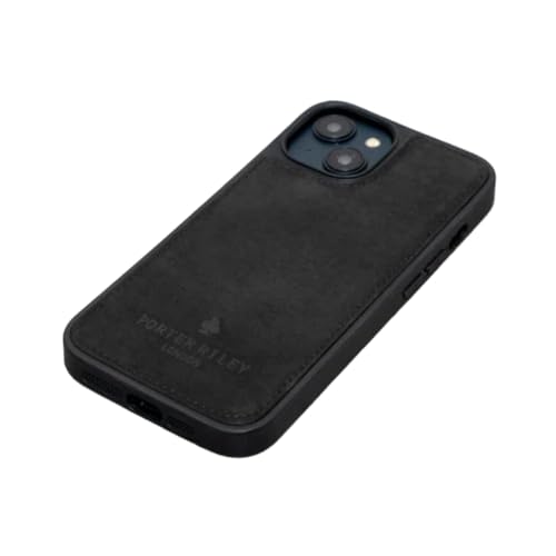 Porter Riley – Lederhülle kompatibel mit iPhone 16 Pro. Hochwertiges Echtleder mit schmaler Rückseite, Bumper, Schale und stoßfestem Case (Reines Schwarz) von Porter Riley