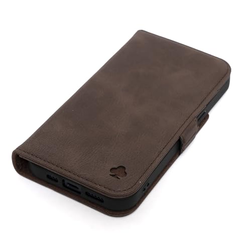 Porter Riley - Lederhülle kompatibel mit iPhone 16. Premium Echtleder Standhülle/Ledertasche/Brieftasche mit Karten Steckfächern und Horizontale Standfunktion (Schokoladenbraun) von Porter Riley