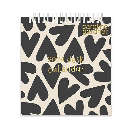 2024 Caroline Gardner Schreibtischkalender mit Herzen und gemischten Drucken von Portico Designs Ltd