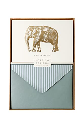 Portico Designs Dankeskarten-Set, mit Elefanten-Motiv, 10 Stück, mit passenden Umschlägen, gebrochenes Weiß, Kartengröße 14,8 x 10,5 cm von Portico Designs Ltd