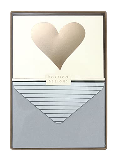 Portico Designs Goldfolien-Herz-Notizkarten-Set mit 10 passenden Umschlägen in Geschenkbox – innen blanko, Kartengröße 14,8 x 10,5 cm von Portico Designs Ltd