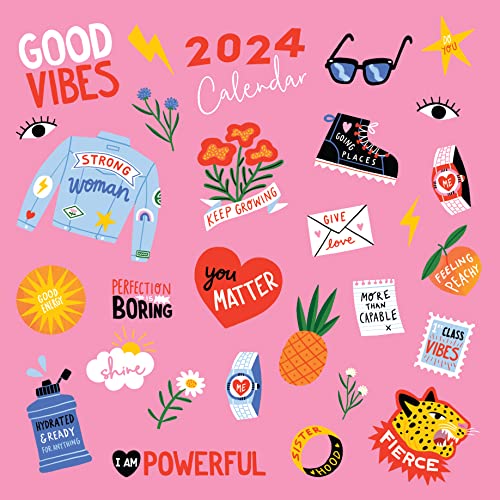 Ruby Taylor Good Vibes Quadratischer Wandkalender 2024, Monatsansicht von Portico Designs Ltd