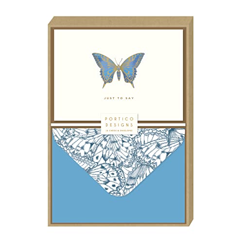 Portico Designs Blue Butterfly Notizkarten mit Goldfolien-Details und passenden bedruckten Umschlägen, 10 Stück von Portico Designs
