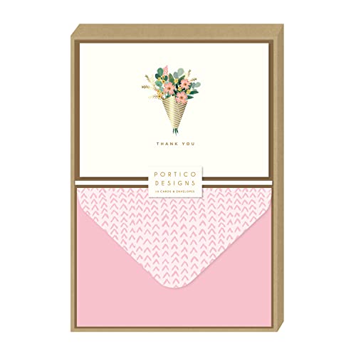 Portico Designs Blumenstrauß – Dankeskarten mit Goldfolien-Details und passenden bedruckten Umschlägen, 10 Stück von Portico Designs Ltd