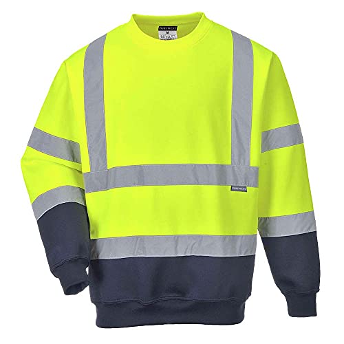 Portwest 2-farbiges Warnschutz-Sweatshirt, Größe: XXXL, Farbe: Gelb/Marine, B306YNRXXXL von Portwest