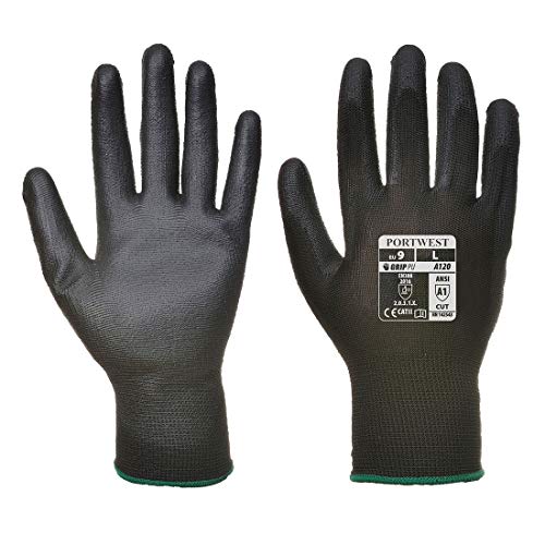 Portwest A120 atmungsaktiver PU-Handflächenhandschuh, Schwarz, Medium von Portwest