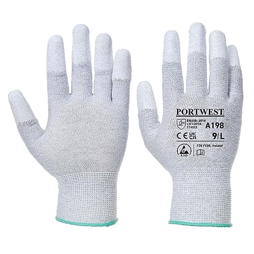 Portwest Antistatischer PU-Fingerspitzen Handschuh, Größe: S, Farbe: Grau, A198GRRS von Portwest