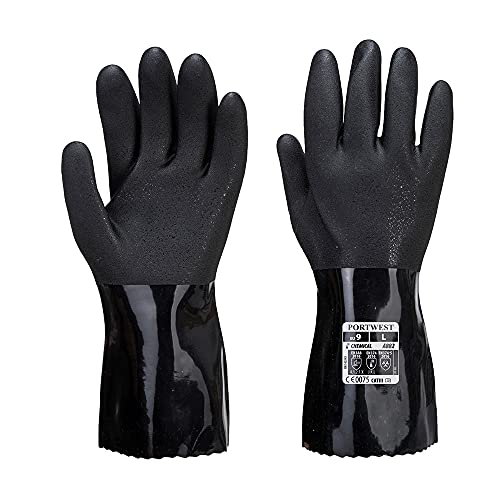 Portwest ESD PVC Chemikalienschutz-Handschuh, Größe: S, Farbe: Schwarz, A882BKRS von Portwest