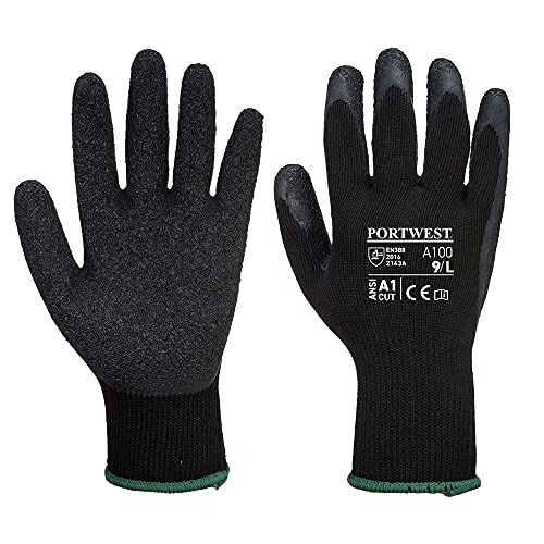 Portwest Grip Latex-Handschuh, Größe: L, Farbe: Schwarz, A100K8RL von Portwest