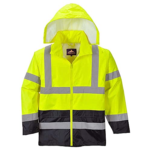 Portwest Klassische Kontrast Warnschutz-Regenjacke, Größe: 4XL, Farbe: Gelb/Schwarz, H443YBR4XL, YeBk von Portwest