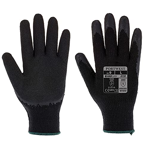 Portwest Klassischer Grip Handschuh Latex, Größe: XL, Farbe: Schwarz, A150K8RXL von Portwest
