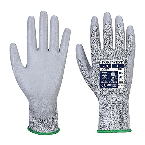 Portwest LR Cut PU Palm Glove, Color: Grey, Size: L, A620GRRL von Portwest