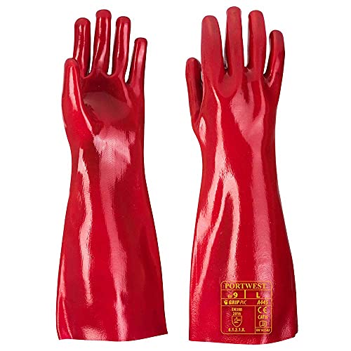 Portwest PVC-Handschuh 45cm Stulpe, Größe: XL, Farbe: Rot, A445RERXL von Portwest