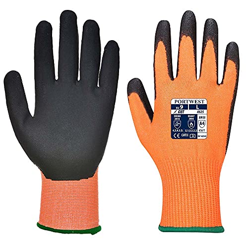Portwest Vis-Tex Cut Resistant Gloves - PU, Color: Orange, Size: L, A625O8RL von Portwest