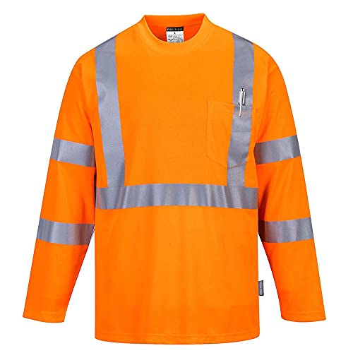 Portwest Warnschutz Langarm T-Shirt mit Brusttasche, Größe: 4XL, Farbe: Orange, S191ORR4XL von Portwest