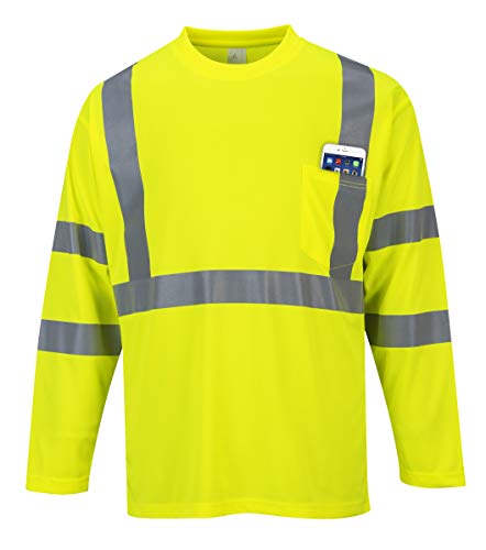 Portwest Warnschutz Langarm T-Shirt mit Brusttasche, Größe: L, Farbe: Gelb, S191YERL von Portwest