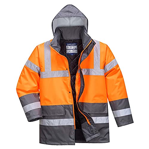 Portwest Zweifarbige Warnschutz-Verkehrs-Jacke, Größe: S, Farbe: Orange/Grau, S467OGYS von Portwest