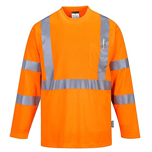 Portwest s191orrxxxl Herren Hi-Vis langärmelige Pocket T-Shirt, Regular, Größe 3 X Große, orange von Portwest