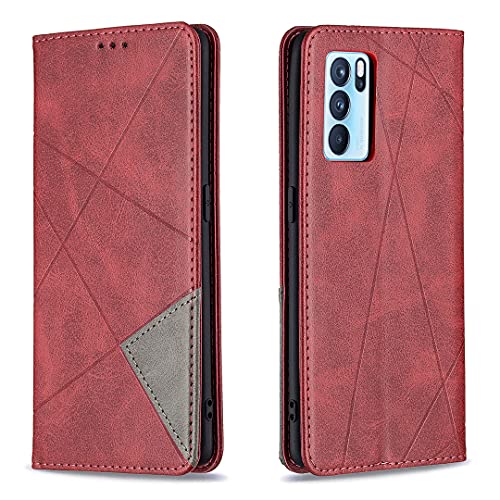 Posanter Kompatibel mit Oppo Reno 6 Pro Hülle, Premium Leder Brieftasche Flip Handytasche Schutzhülle Klapphülle, 360 Grad TPU Stoßfest Leder Hülle mit [Magnetisch, Kartenfach, Standfunktion] (Rot) von Posanter