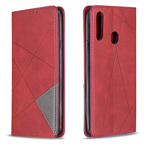 Posanter Kompatibel mit Samsung Galaxy A20S Hülle, Leder Brieftasche Flip Handytasche Schutzhülle Klapphülle, 360 Grad TPU Stoßfest Leder Hülle mit [Magnetisch, Kartenfach, Standfunktion] (Rot) von Posanter