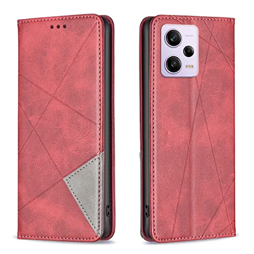 Posanter Kompatibel mit Xiaomi Redmi Note 12 Pro 5G/Poco X5 Pro Hülle, Handyhülle Xiaomi Redmi Note 12 Pro 5G/Poco X5 Pro, PU Leder Flip Handytasche Schutzhülle Klapphülle mit Kartenfach (Rot) von Posanter