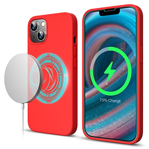 Poslocu Magnetische Silikonhülle für iPhone 13 + [Schutzfolie] | Handyhülle Schocksichere | Vollständige Schutzhülle | Flüssige Silikon Case für iPhone 13 6,1 Zoll - Rot von Poslocu