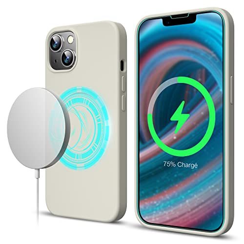 Poslocu Magnetische Silikonhülle für iPhone 13 + [Schutzfolie] | Handyhülle Schocksichere | Vollständige Schutzhülle | Flüssige Silikon Case für iPhone 13 6,1 Zoll - Taupe von Poslocu