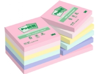 Post-it® Recycled Notes, farbig sortiert, 76 mm x 76 mm, 100 Blatt pro Block, 12 Blöcke pro Packung, farbig sortiert von Post-It