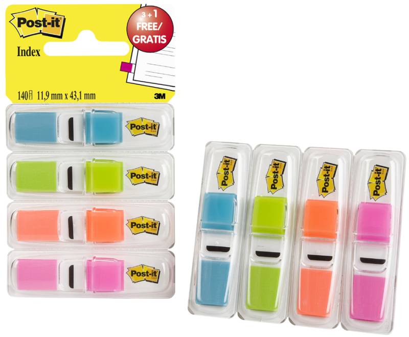 Post-it Haftmarker Index, 11,9 x 43,2 mm, 4er Spender von Post-It