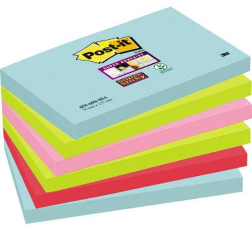 Post-it Haftnotiz 6556SMI 127mm x 76mm Türkis, Neongrün, Neonpink, Mohnrot 540 Blatt von Post-It