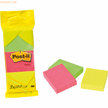 Post-it Haftnotiz Neon Notes 38x51mm 70g/qm 100 Blatt VE=3 Blöcke von Post-It