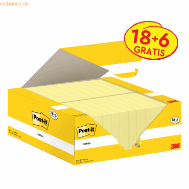 Post-it Haftnotiz Notes 653-CY-VP24 38x51mm gelb 24x100 Blatt von Post-It