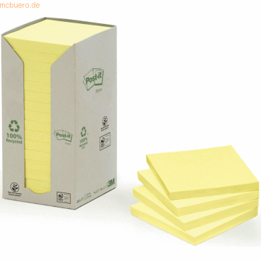 Post-it Haftnotiz Recycling Notes 76x76mm 100 Blatt gelb VE=16 Blöcke Post-it Haftnotiz Recycling Notes 76x76mm 100 Blatt gelb VE=16 Blöcke von Post-It