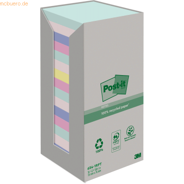 Post-it Haftnotiz Recycling Notes 76x76mm 100 Blatt mint, rs, h.bl, fl von Post-It