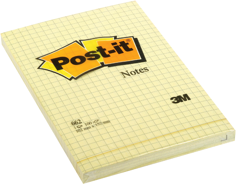 Post-it Haftnotizen, 102 x 152 mm, kariert, gelb von Post-It