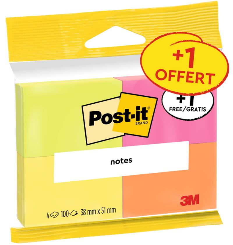 Post-it Haftnotizen Notes, 38 x 51 mm, 4er Pack von Post-It