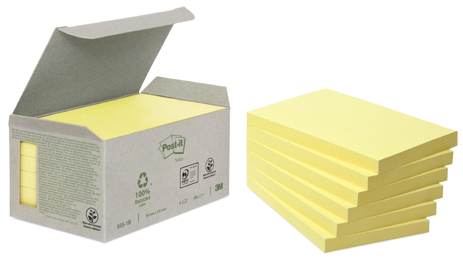 Post-it Haftnotizen Recycling, 127 x 76 mm, gelb von Post-It