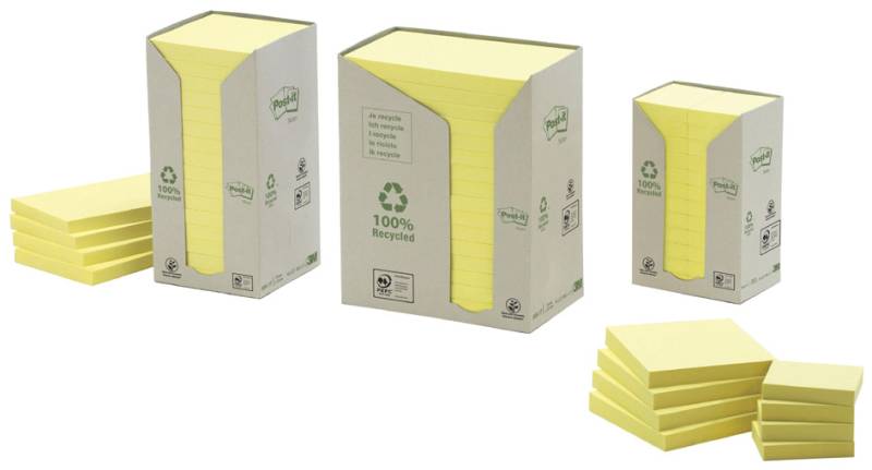 Post-it Haftnotizen Recycling, 127 x 76 mm, gelb von Post-It