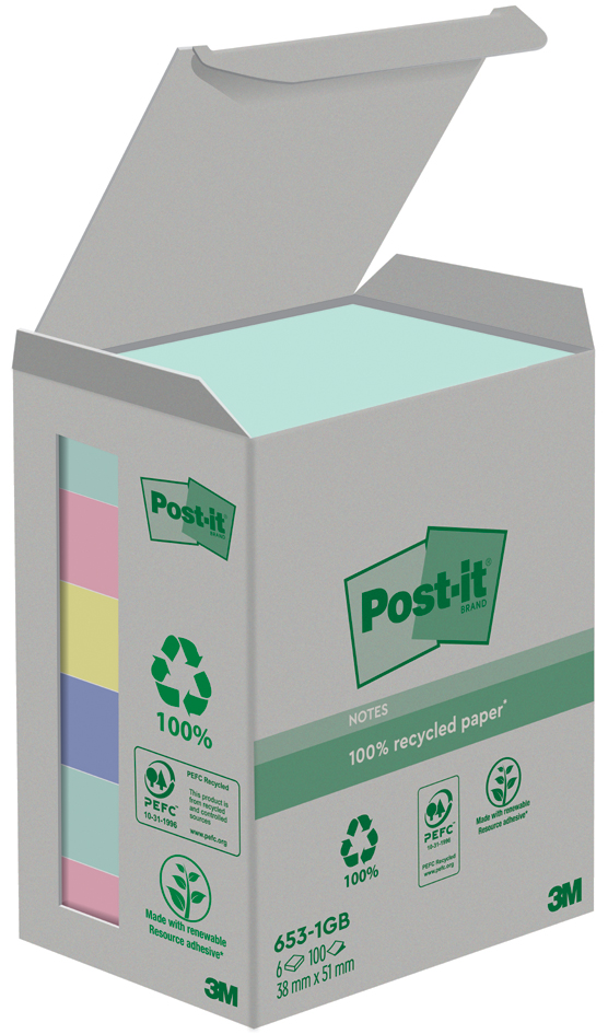 Post-it Haftnotizen Recycling, 38 x 51 mm, 4-farbig von Post-It