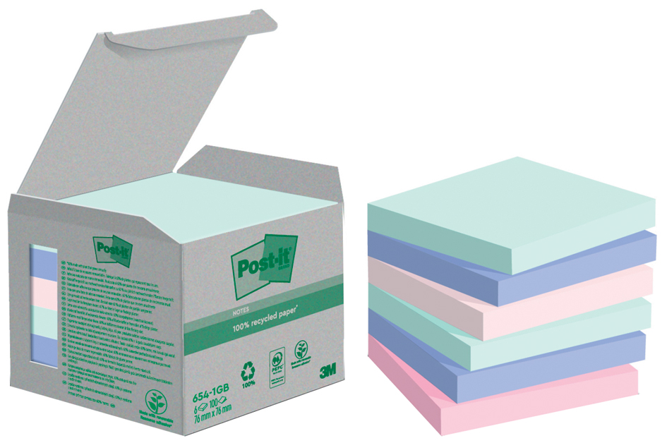 Post-it Haftnotizen Recycling, 76 x 76 mm, 4-farbig von Post-It