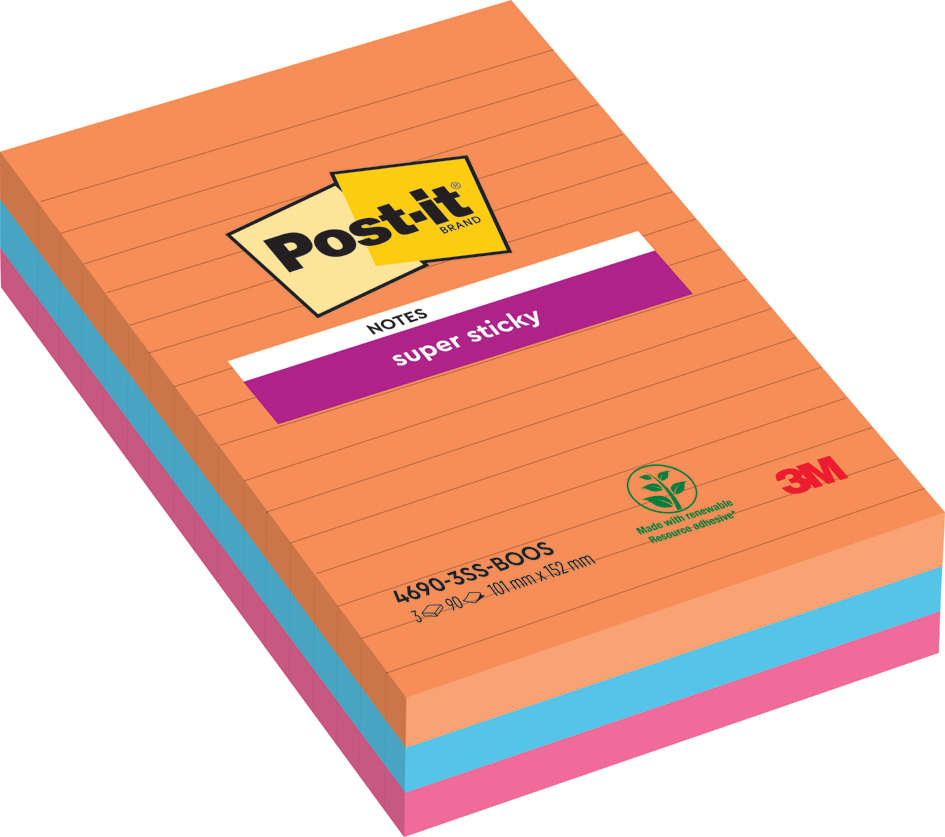 Post-it Haftnotizen Super Sticky Notes, 101 x 152mm, liniert von Post-It